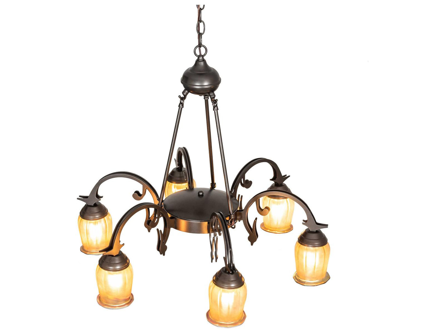 Meyda Revival 6-Light Oil Rubbed Bronze Chandelier with Gold Glass Bells