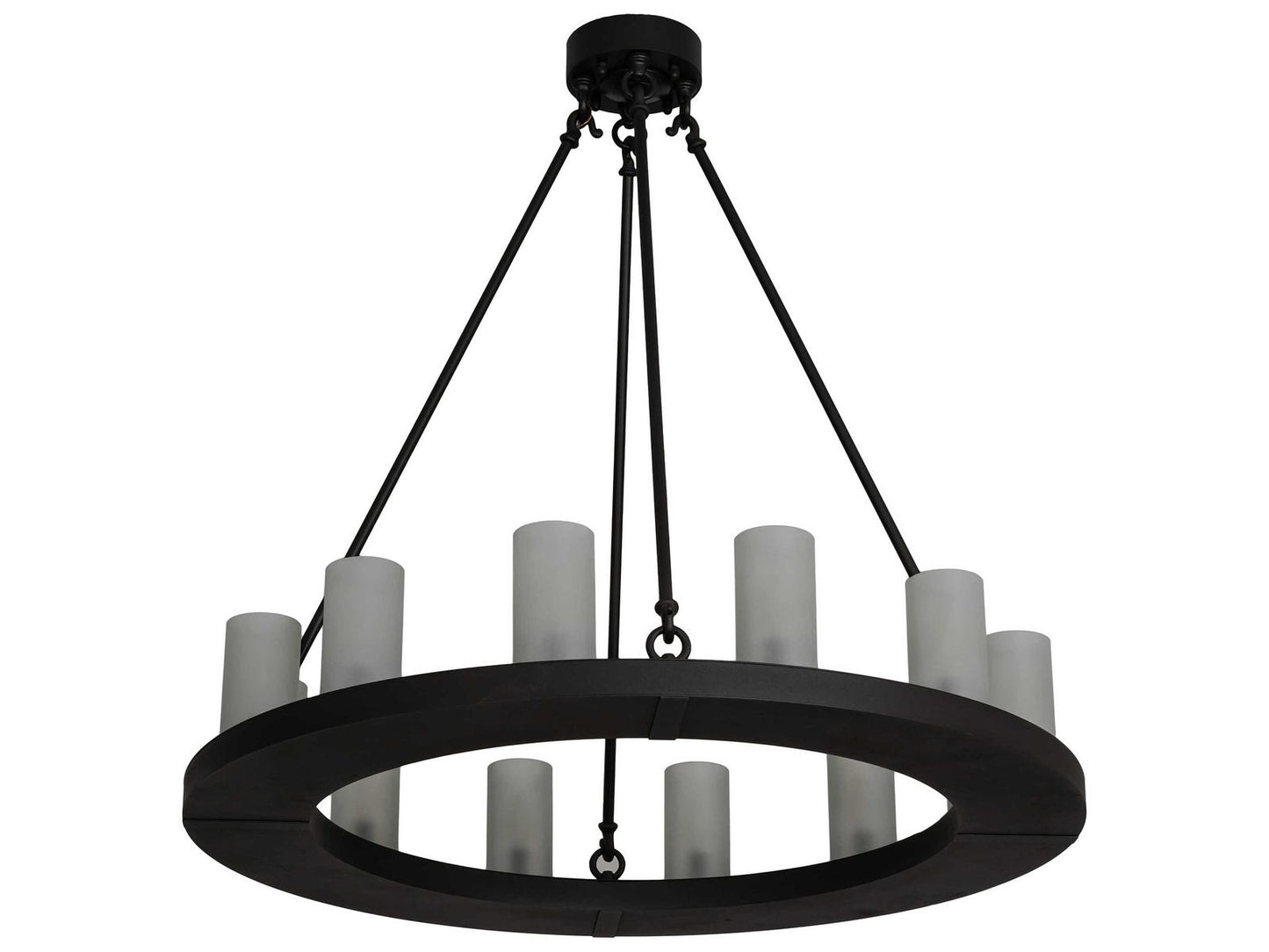 Meyda Loxley 12-Light Wrought Iron Chandelier with Clear Frosted Glass Cylinders