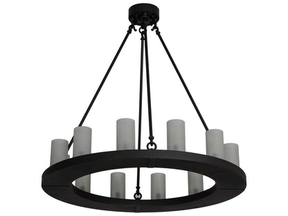 Meyda Loxley 12-Light Wrought Iron Chandelier with Clear Frosted Glass Cylinders