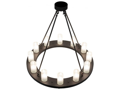 Meyda Loxley 12-Light Wrought Iron Chandelier with Clear Frosted Glass Cylinders