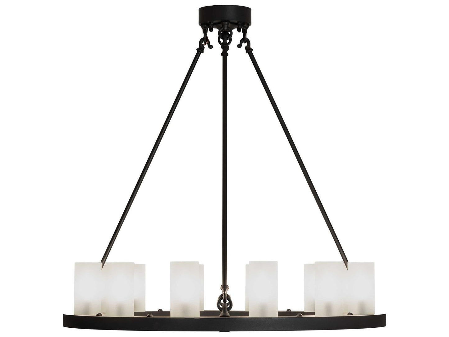 Meyda Loxley 12-Light Wrought Iron Chandelier with Clear Frosted Glass Cylinders