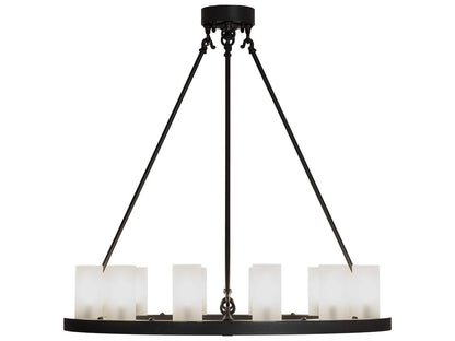 Meyda Loxley 12-Light Wrought Iron Chandelier with Clear Frosted Glass Cylinders