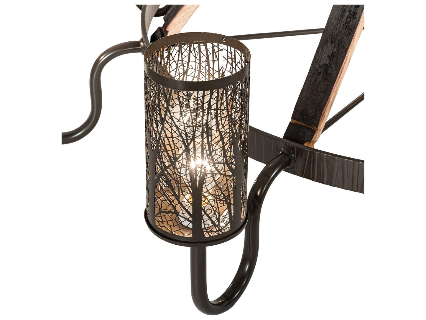 Meyda Barrel Stave 12-Light Natural Wood Timeless Bronze Cylinder Tiered Chandelier