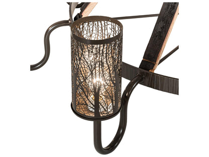 Meyda Barrel Stave 12-Light Natural Wood Timeless Bronze Cylinder Tiered Chandelier