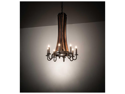 Meyda Barrel Stave 8-Light Candelabra Chandelier in Natural Wood and Timeless Bronze