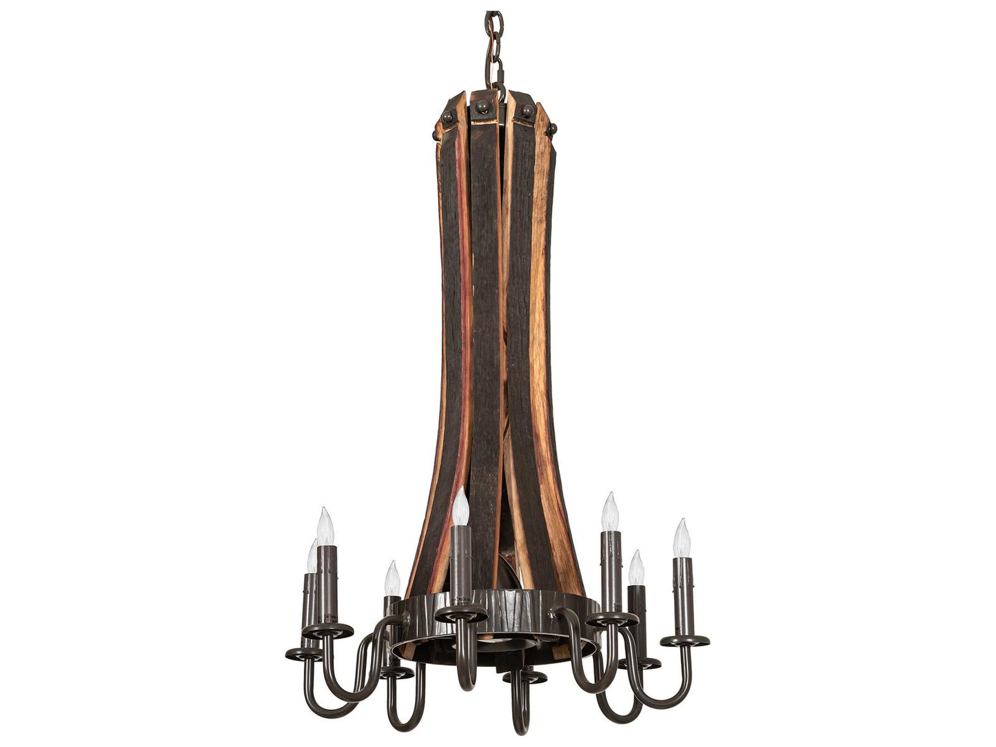 Meyda Barrel Stave 8-Light Candelabra Chandelier in Natural Wood and Timeless Bronze