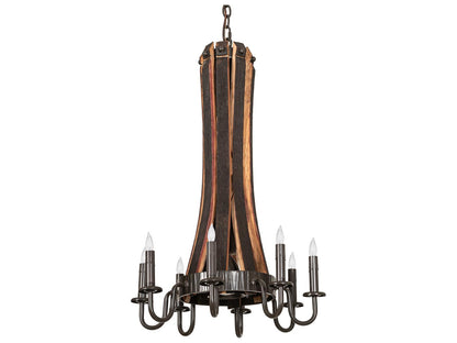 Meyda Barrel Stave 8-Light Candelabra Chandelier in Natural Wood and Timeless Bronze