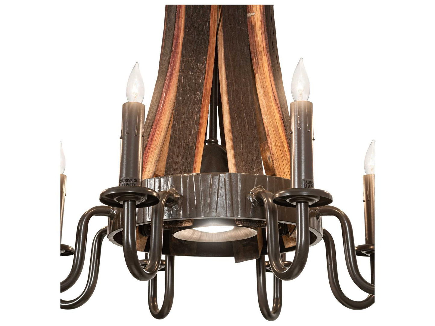 Meyda Barrel Stave 8-Light Candelabra Chandelier in Natural Wood and Timeless Bronze