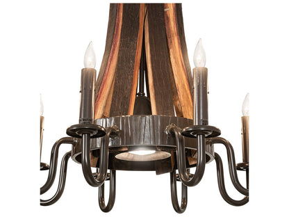Meyda Barrel Stave 8-Light Candelabra Chandelier in Natural Wood and Timeless Bronze