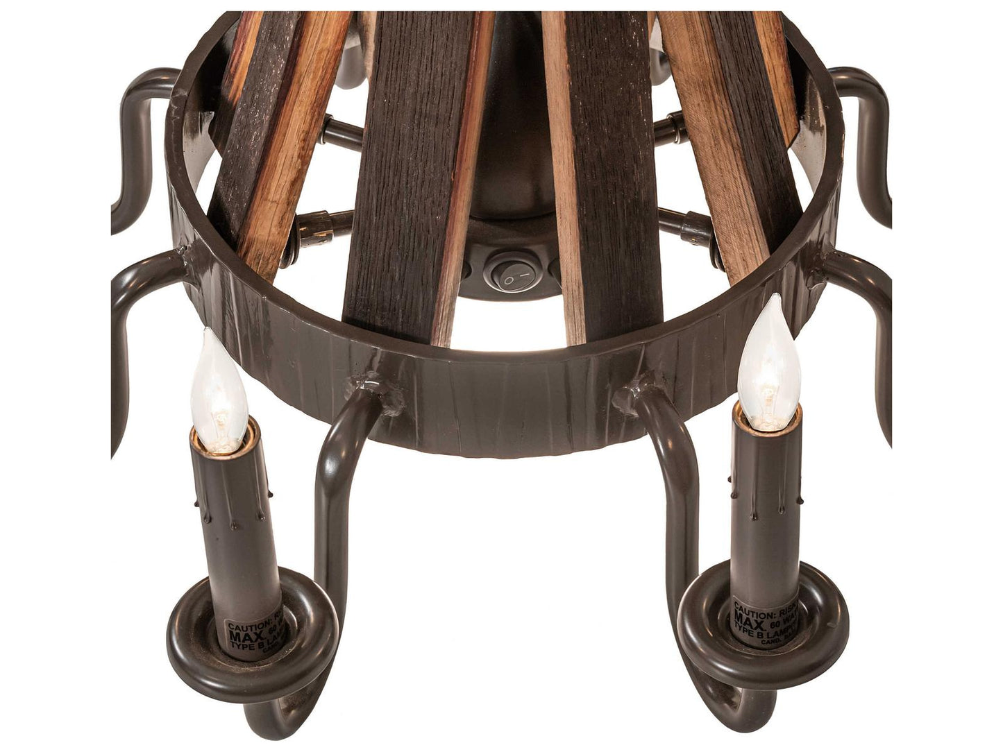 Meyda Barrel Stave 8-Light Candelabra Chandelier in Natural Wood and Timeless Bronze