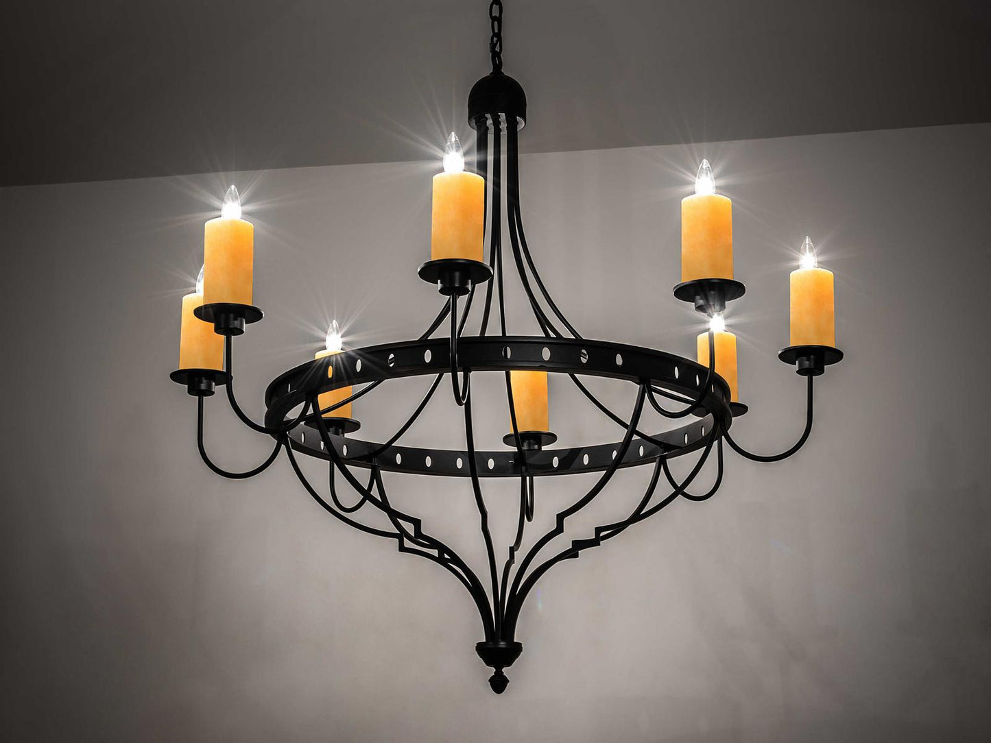 Meyda Bottini 8-Light Candelabra Chandelier in Textured Black with Ivory Faux Candlelights