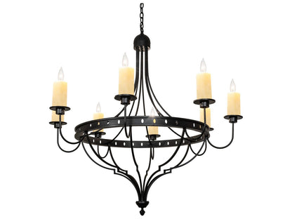 Meyda Bottini 8-Light Candelabra Chandelier in Textured Black with Ivory Faux Candlelights