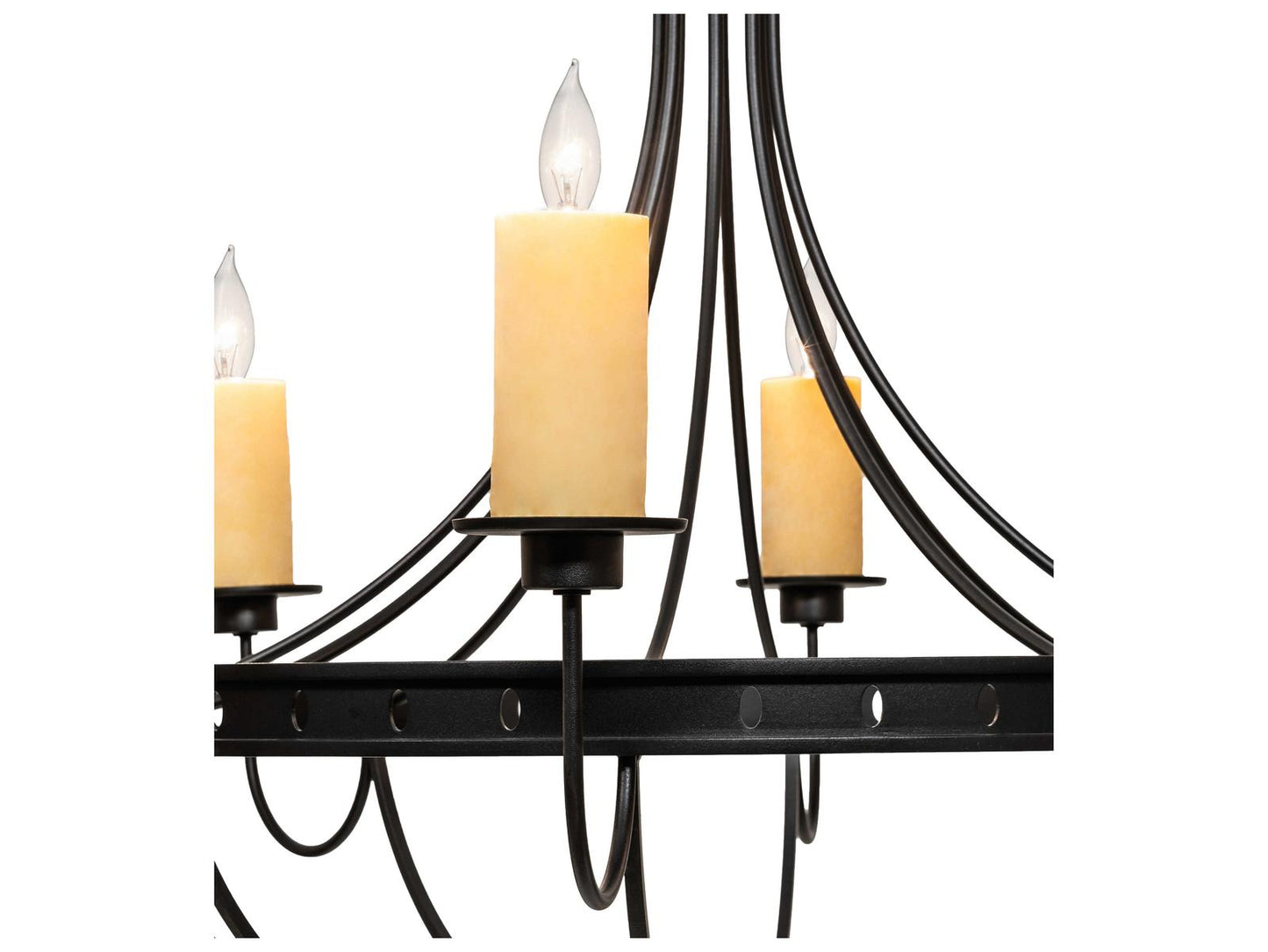 Meyda Bottini 8-Light Candelabra Chandelier in Textured Black with Ivory Faux Candlelights