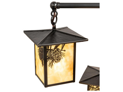 Meyda Seneca Winter Pine 9-Light Craftsman Brown Chandelier with Beige Art Glass