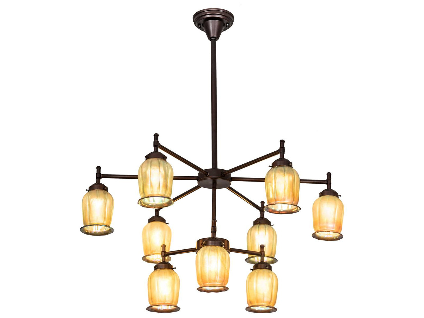 Meyda Revival 9-Light Mahogany Bronze Gold Glass Bell Tiered Chandelier