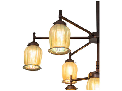 Meyda Revival 9-Light Mahogany Bronze Gold Glass Bell Tiered Chandelier