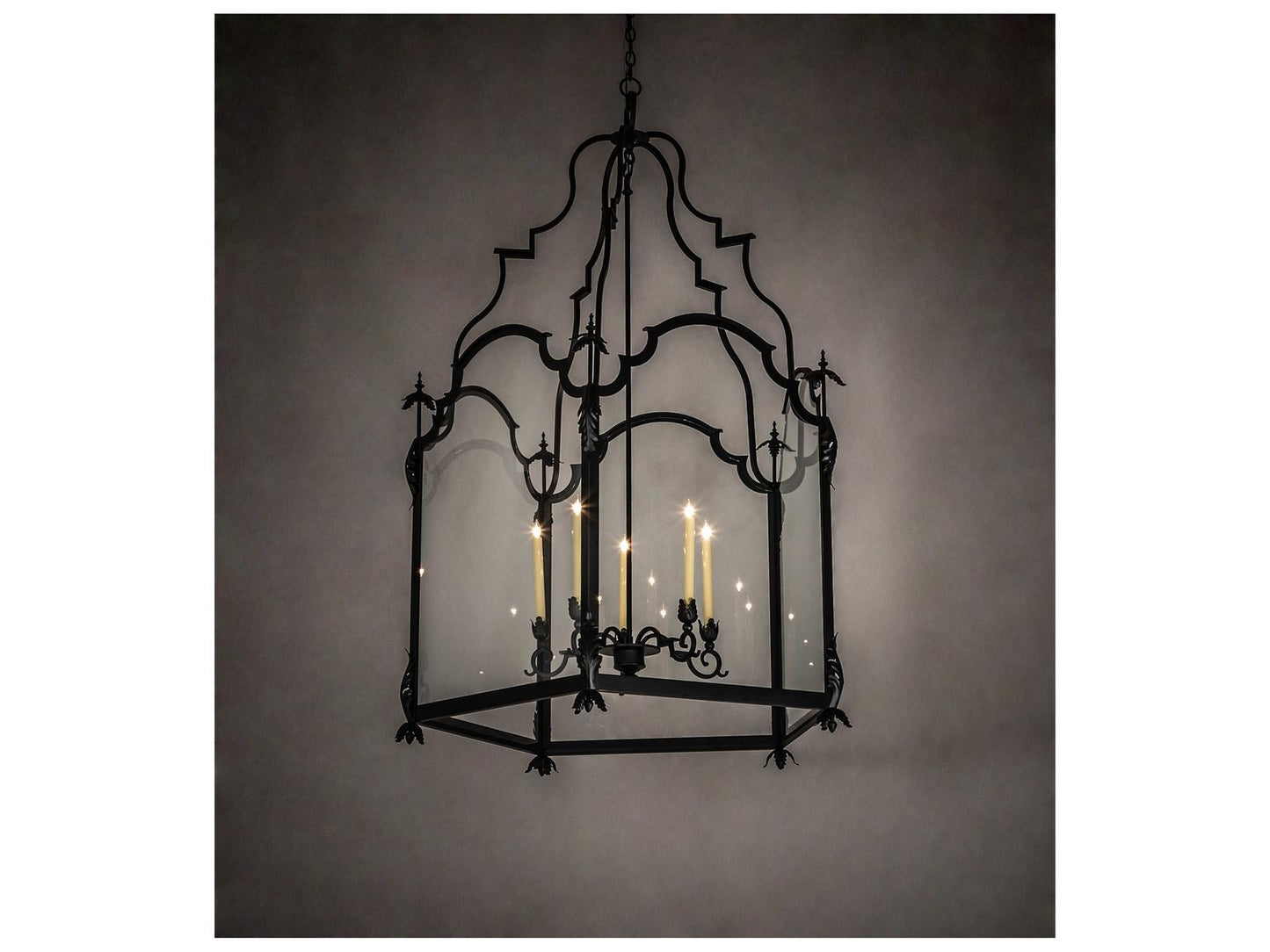 Meyda Lattimer 5-Light Black Ivory Clear Glass Lantern Chandelier