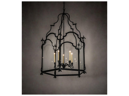 Meyda Lattimer 5-Light Black Ivory Clear Glass Lantern Chandelier