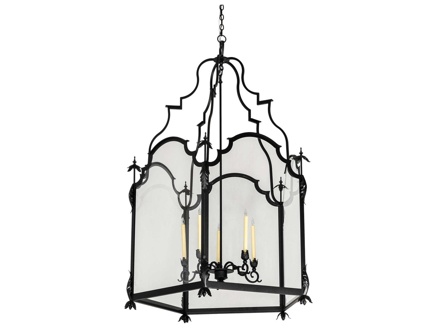 Meyda Lattimer 5-Light Black Ivory Clear Glass Lantern Chandelier