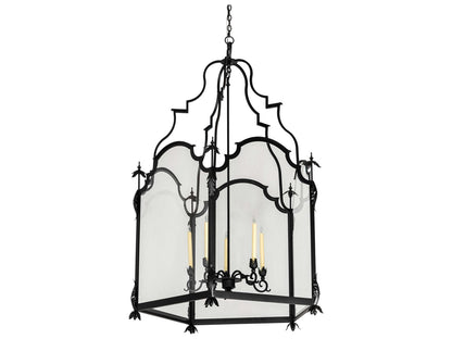 Meyda Lattimer 5-Light Black Ivory Clear Glass Lantern Chandelier