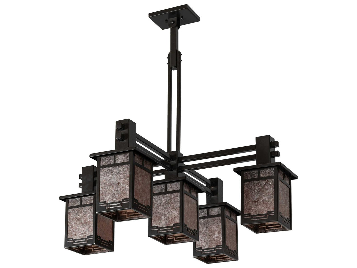 Meyda Roylance 5-Light Geometric Lantern Chandelier in Antique Copper and Timeless Bronze