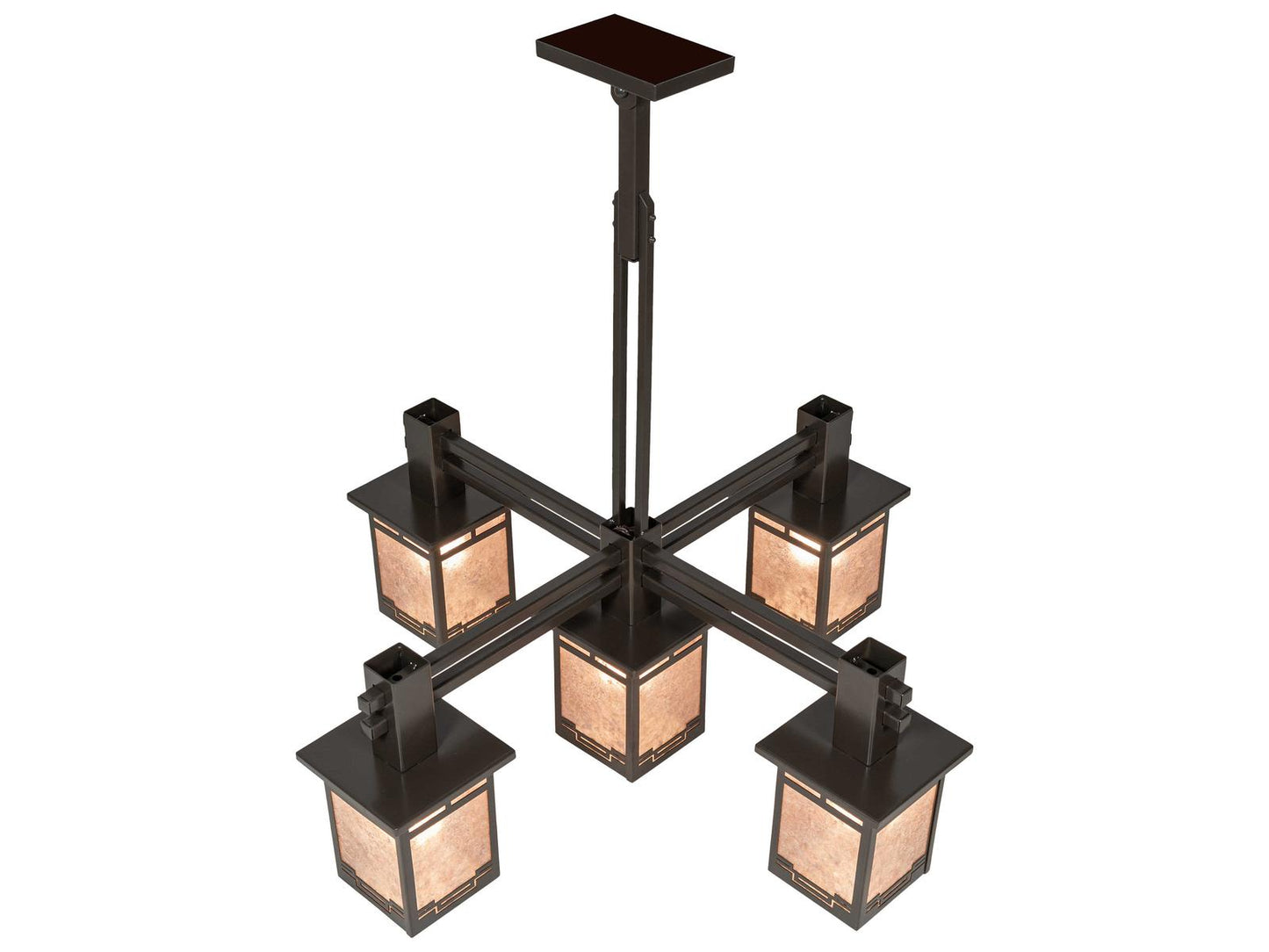 Meyda Roylance 5-Light Geometric Lantern Chandelier in Antique Copper and Timeless Bronze