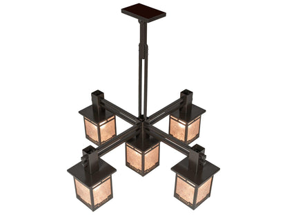 Meyda Roylance 5-Light Geometric Lantern Chandelier in Antique Copper and Timeless Bronze