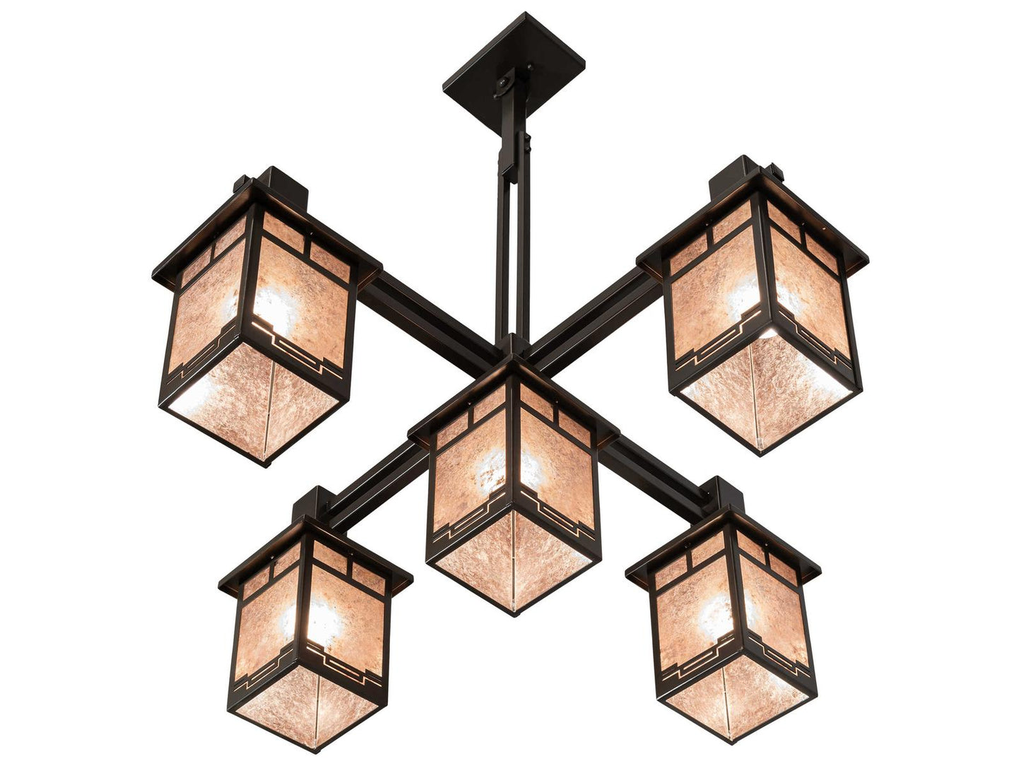 Meyda Roylance 5-Light Geometric Lantern Chandelier in Antique Copper and Timeless Bronze
