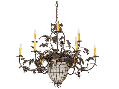 Meyda Greenbriar Oak 11-Light Stained Glass Bell Candelabra Chandelier in Antique Copper