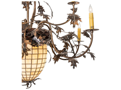 Meyda Greenbriar Oak 11-Light Stained Glass Bell Candelabra Chandelier in Antique Copper