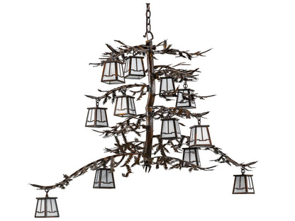 Meyda Pine Branch 12-Light Vintage Copper Linear Chandelier with White Opal Glass