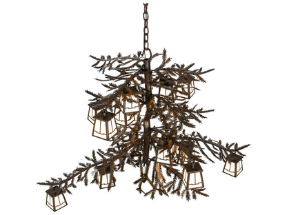 Meyda Pine Branch 12-Light Vintage Copper Linear Chandelier with White Opal Glass