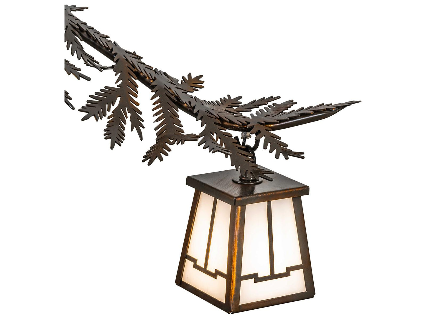 Meyda Pine Branch 12-Light Vintage Copper Linear Chandelier with White Opal Glass
