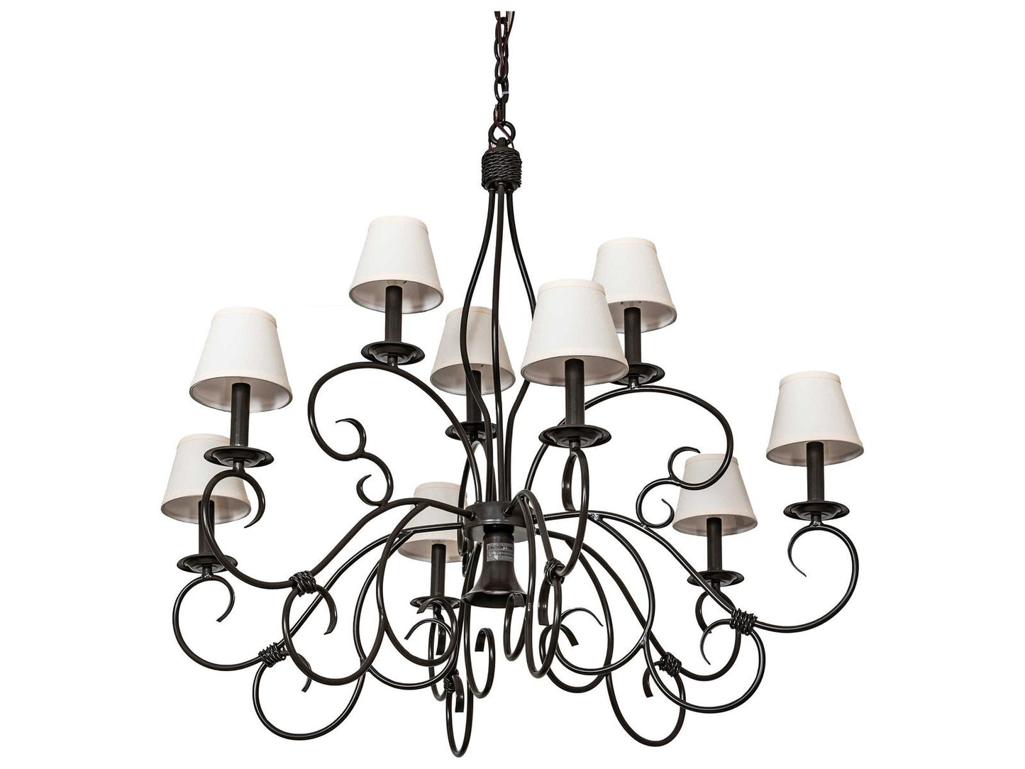 Meyda Grace 10-Light Timeless Bronze Candelabra Empire Chandelier with White Linen Shades