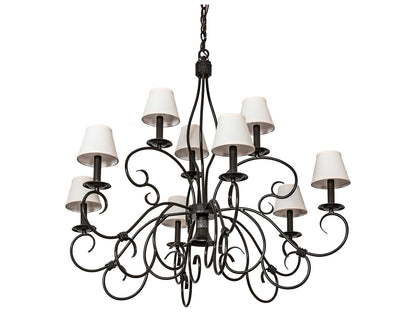 Meyda Grace 10-Light Timeless Bronze Candelabra Empire Chandelier with White Linen Shades
