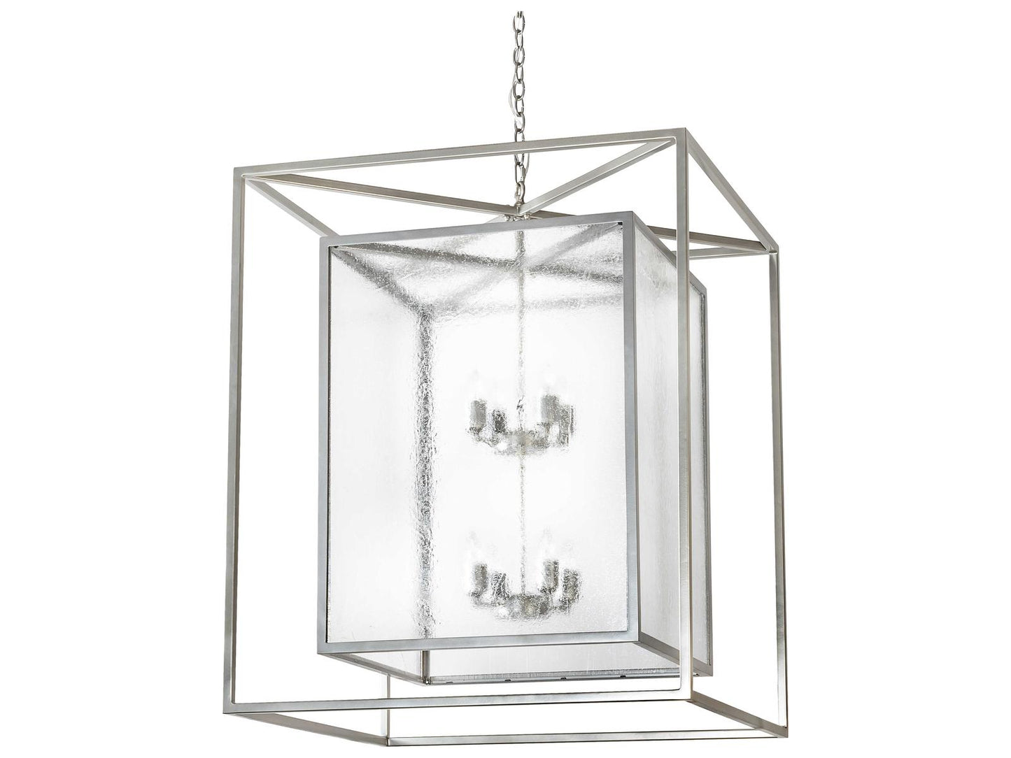 Meyda 8-Light Kitzi Box Geometric Tiered Chandelier in Nickel with Clear Seeded Glass