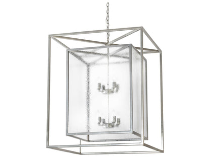 Meyda 8-Light Kitzi Box Geometric Tiered Chandelier in Nickel with Clear Seeded Glass