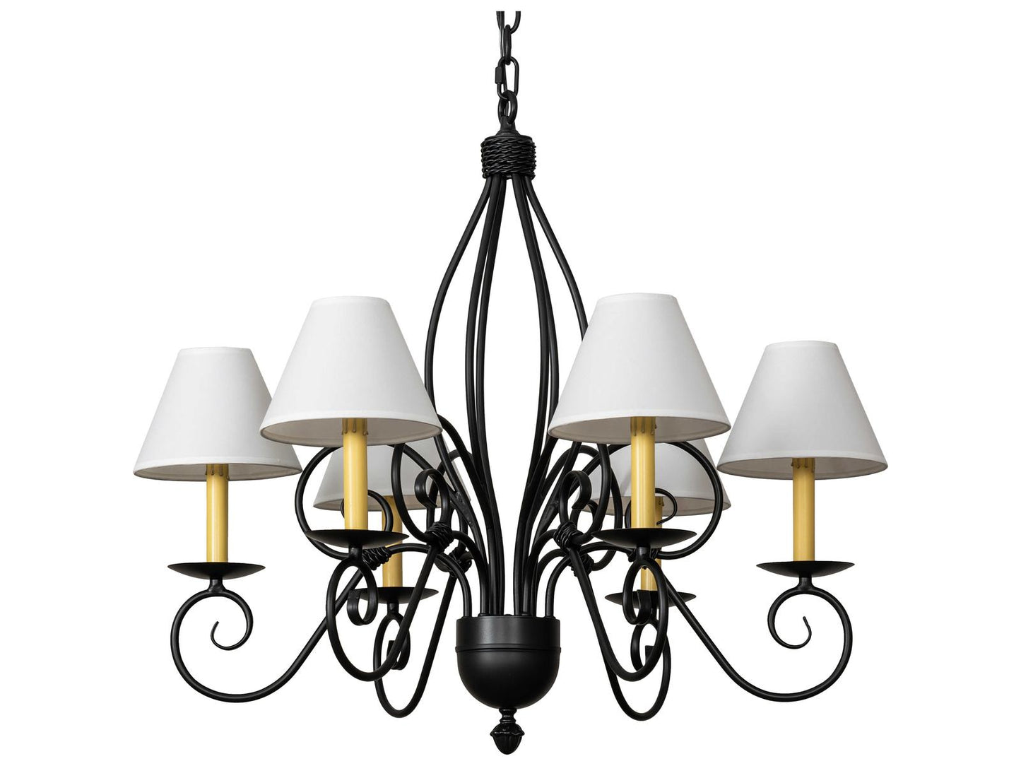 Meyda 6-Light Squire Blackwash Empire Chandelier with White Parchment Shades