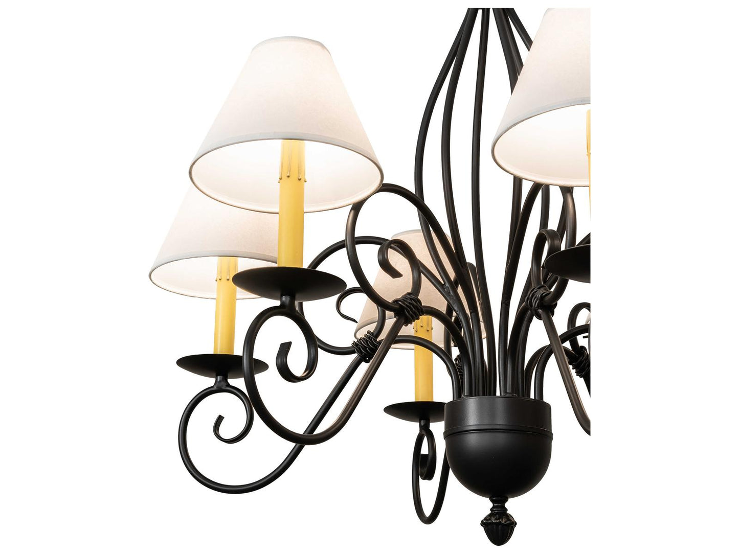 Meyda 6-Light Squire Blackwash Empire Chandelier with White Parchment Shades