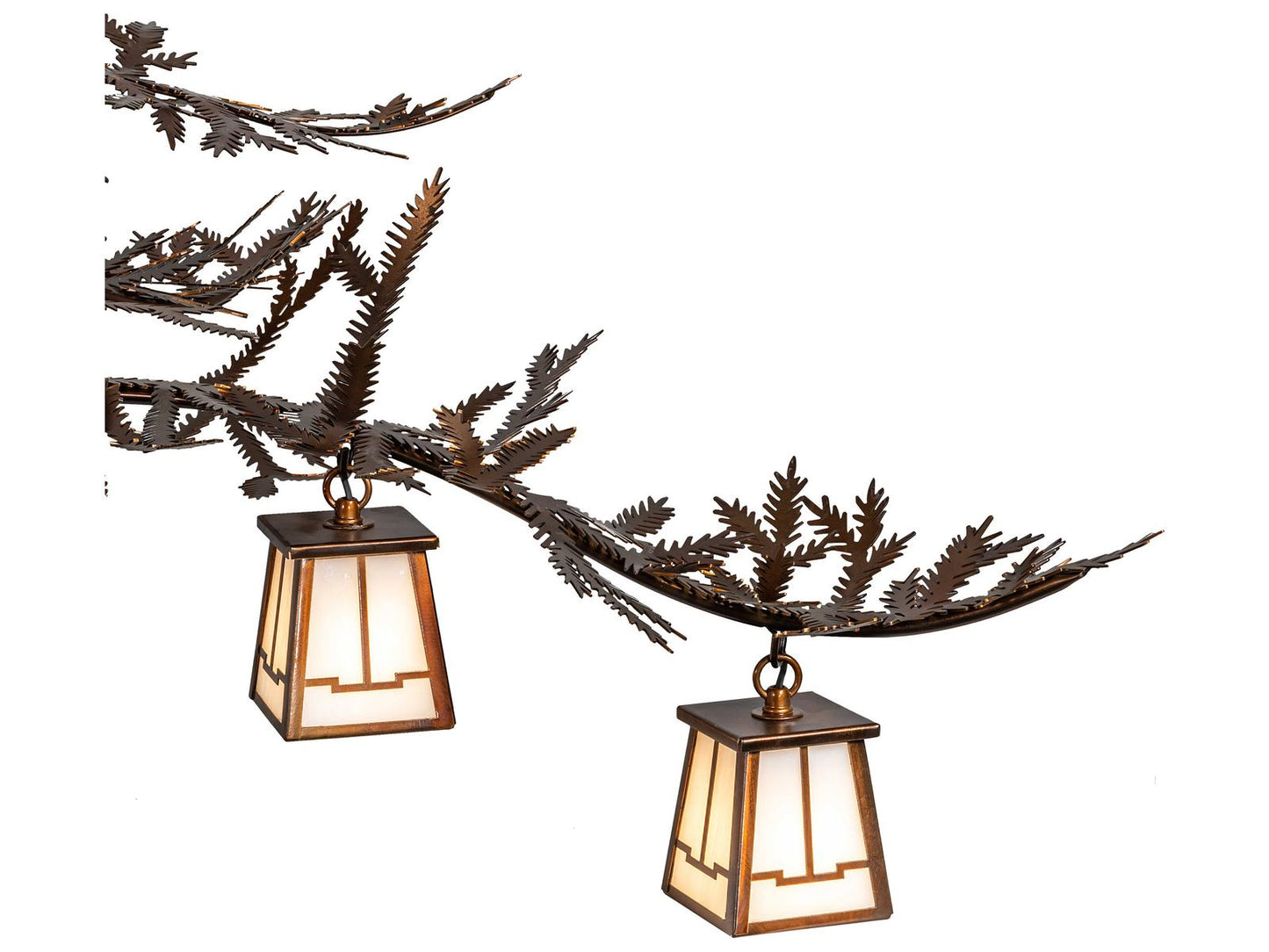 Meyda Pine Branch 12-Light Chandelier in Vintage Copper with White Opal Glass