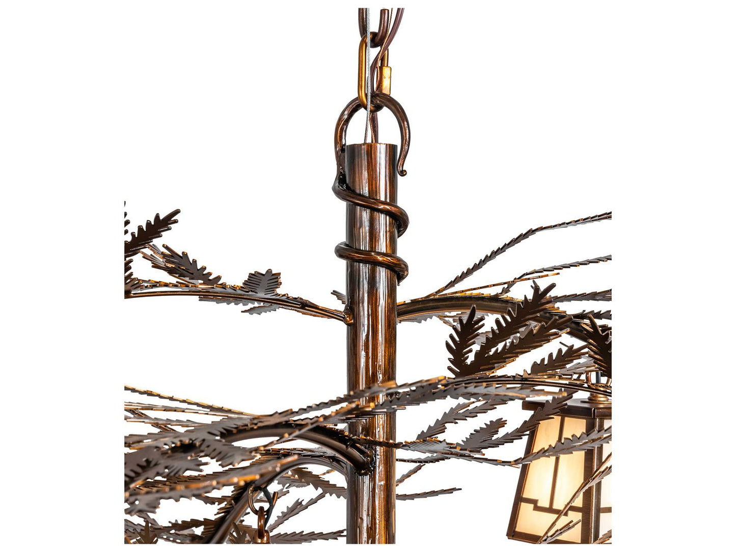 Meyda Pine Branch 12-Light Chandelier in Vintage Copper with White Opal Glass