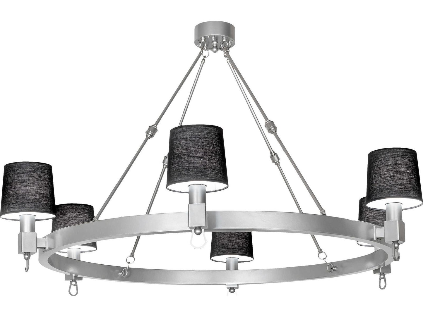 Meyda Luebeck 6-Light 60-Inch LED Modern Chandelier in Nickel with Black Fabric Shades