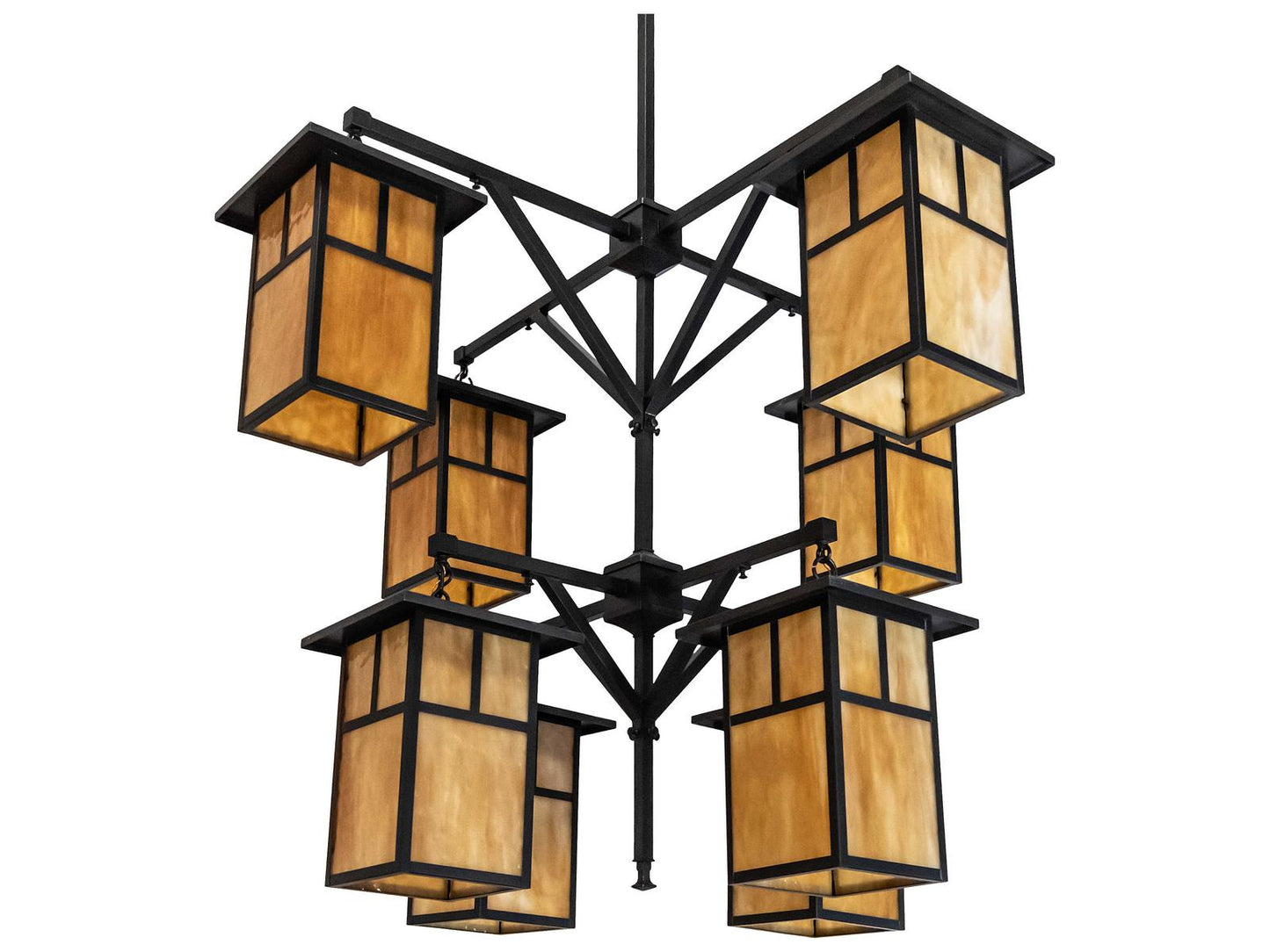 Meyda Hyde Park 8-Light Mission Craftsman Brown Glass Tiered Chandelier