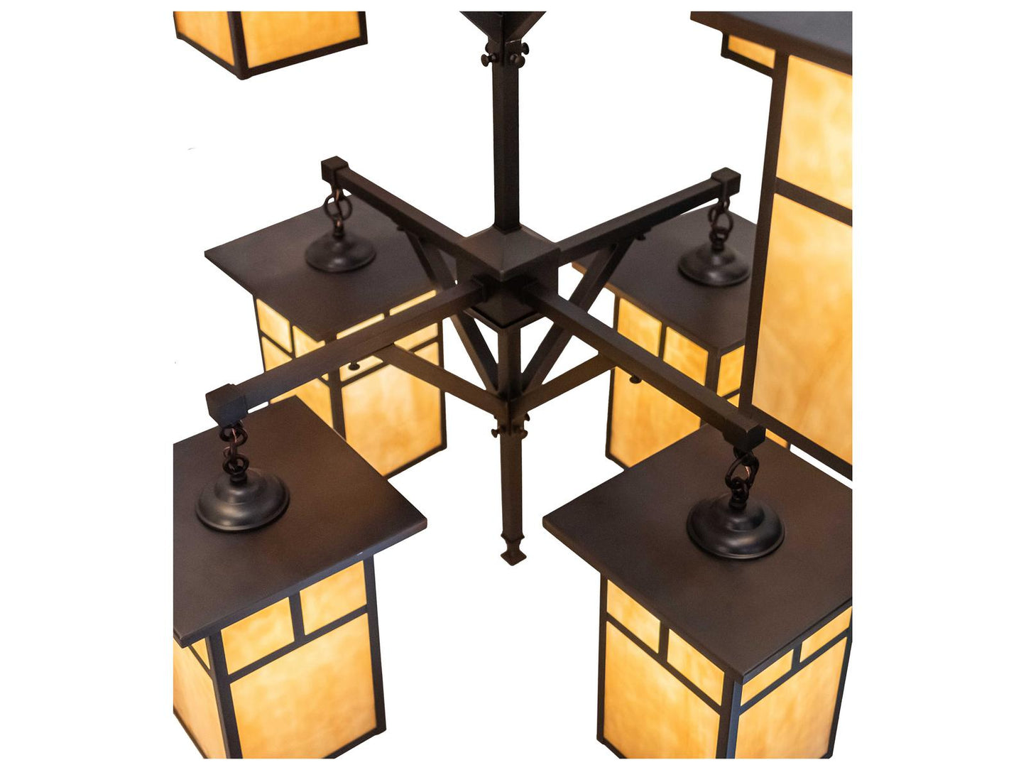 Meyda Hyde Park 8-Light Mission Craftsman Brown Glass Tiered Chandelier