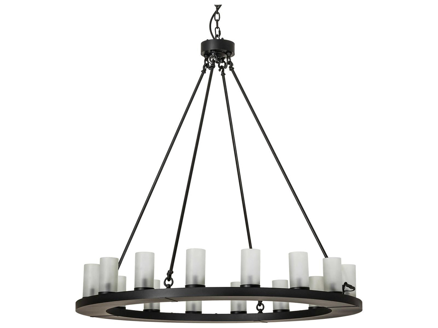 Meyda Loxley 16-Light Round Chandelier with Frosted Clear Seeded Glass Cylinders in Blackwash