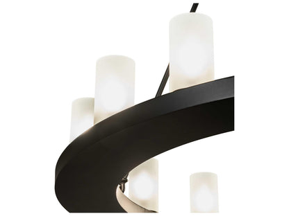 Meyda Loxley 16-Light Round Chandelier with Frosted Clear Seeded Glass Cylinders in Blackwash