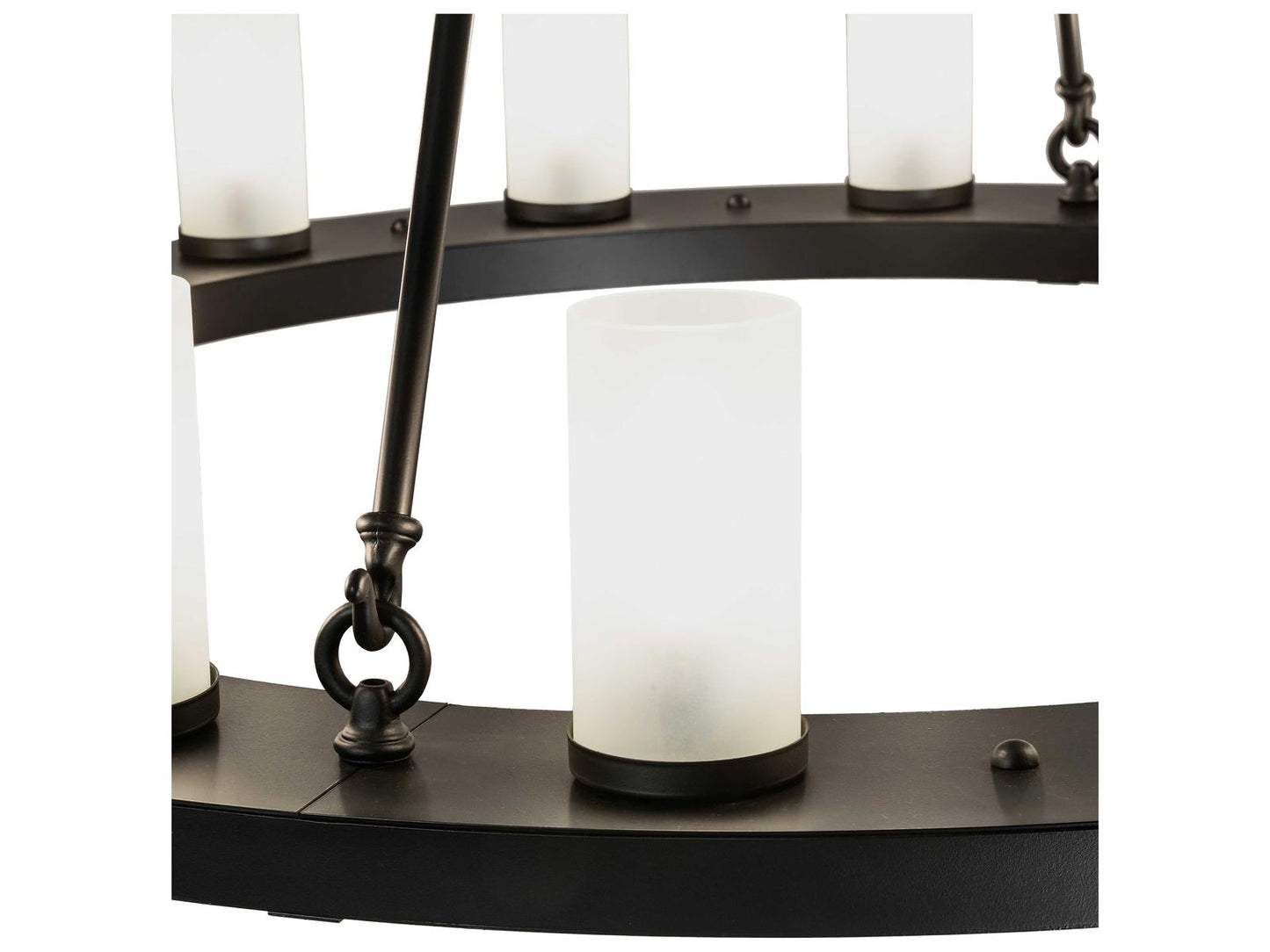 Meyda Loxley 16-Light Round Chandelier with Frosted Clear Seeded Glass Cylinders in Blackwash