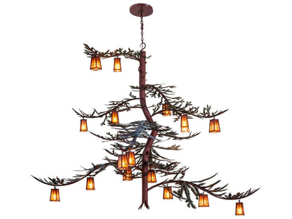 Meyda Pine Branch Valley View 18-Light Chandelier in Rust and Green Trees