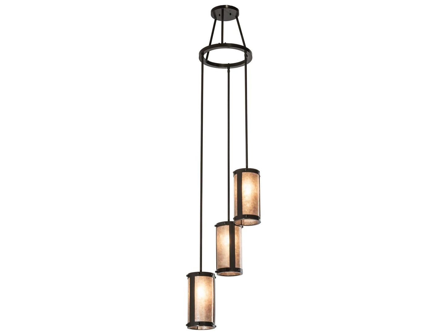 Meyda Cartier 3-Light Cascading Chandelier in Timeless Bronze with Silver Mica Shades