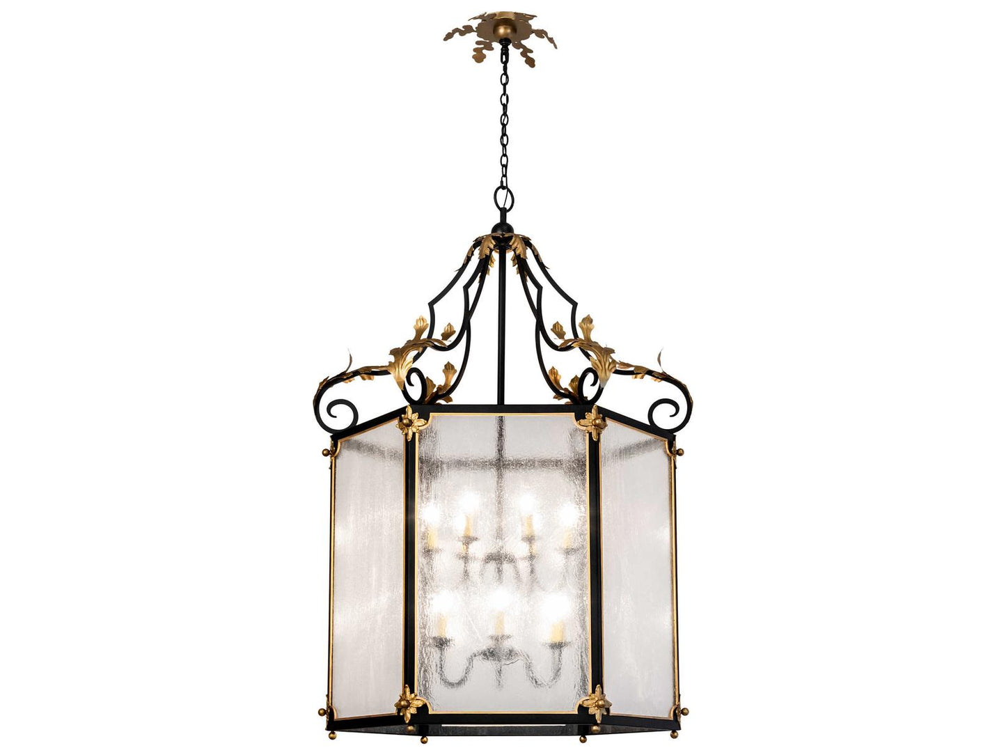 Meyda Ganser 12-Light Square Chandelier with Clear Seedy Glass in Black Metal